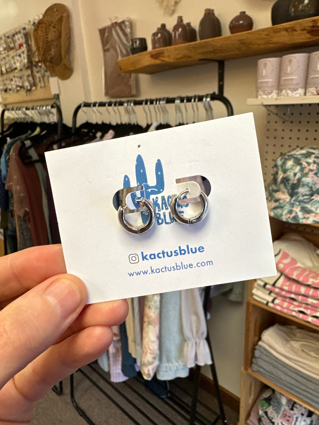 Kactus Blue Chunky Huggie Hoops