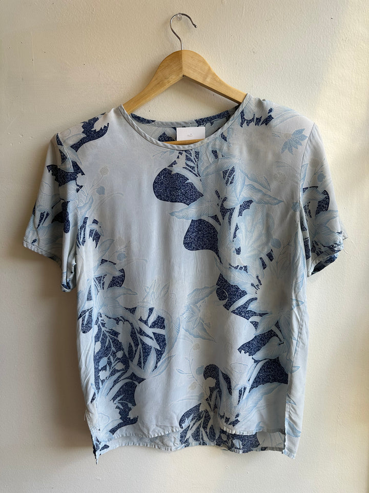 Vintage Soft Sky 100% Silk Tee | Indigo + Cream | Size Medium