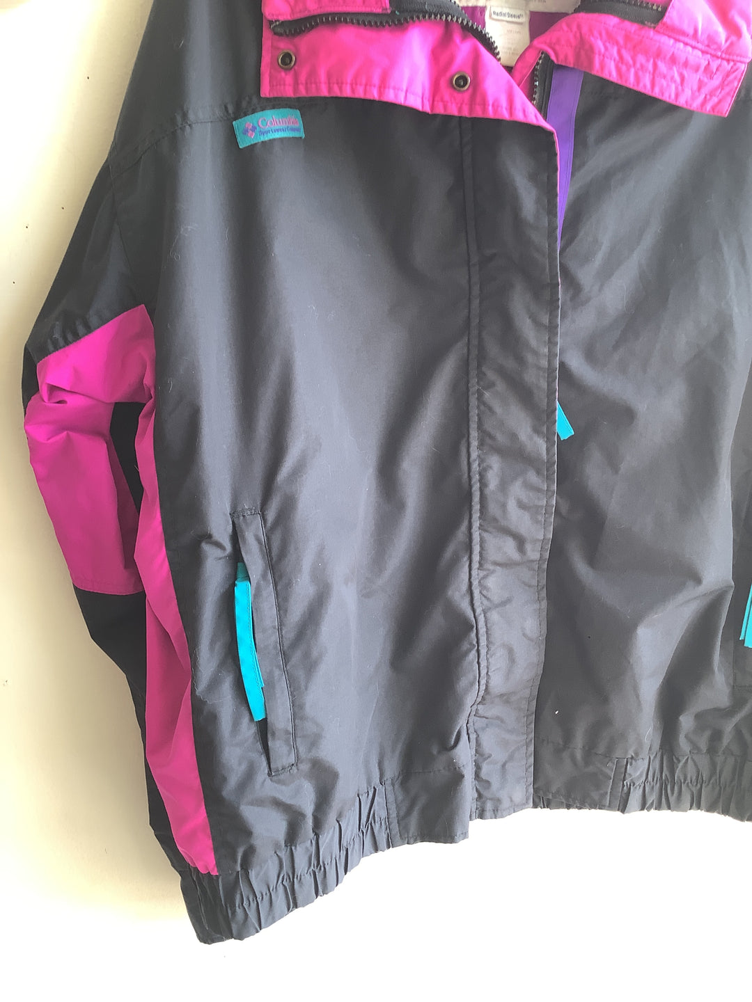 Vintage Columbia Black + Hot Pink Windbreaker Jacket