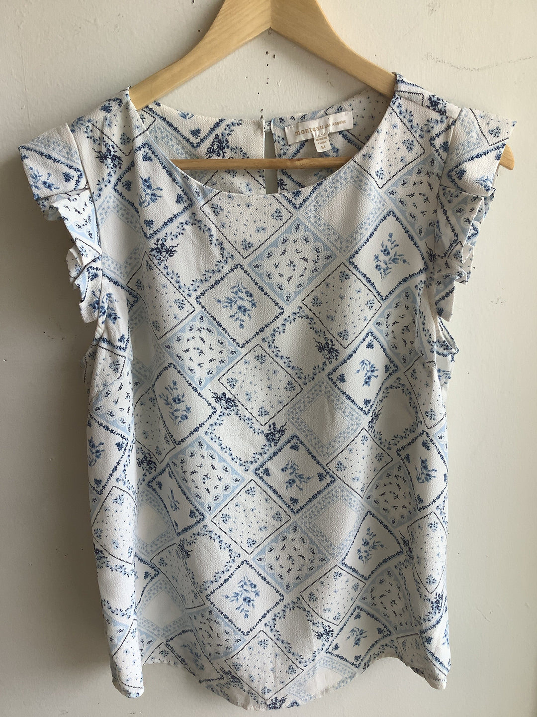 Blue Floral Ruffle Blouse