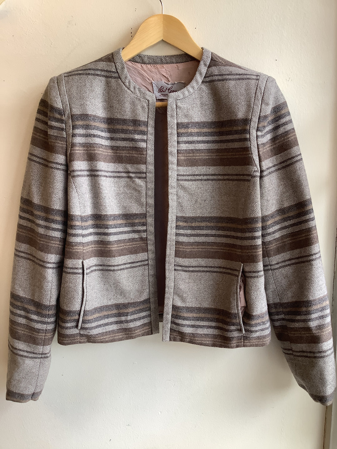 Vintage Phil Carry Neutral Striped Crop Jacket