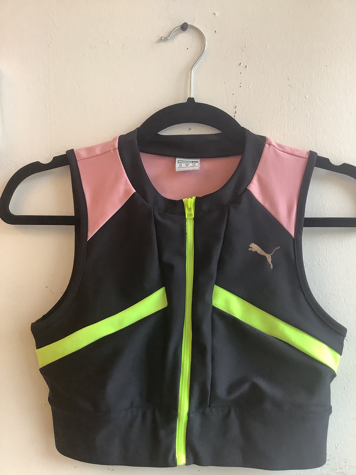 Neon Rush Zip Front Crop Top