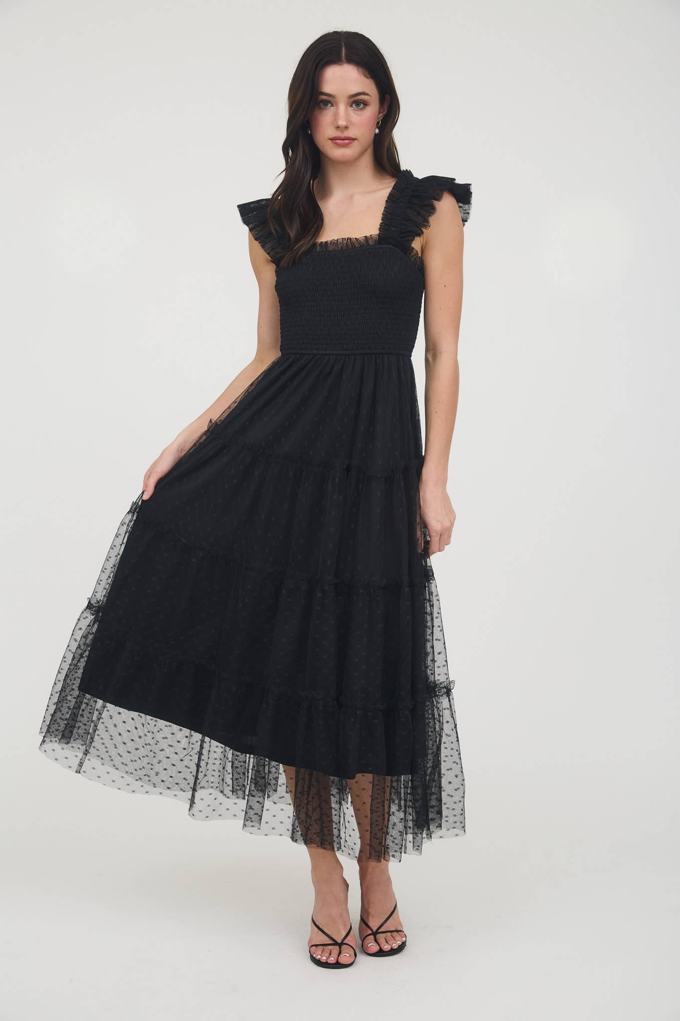 Polka Dot Chiffon Tiered Dress | Sage