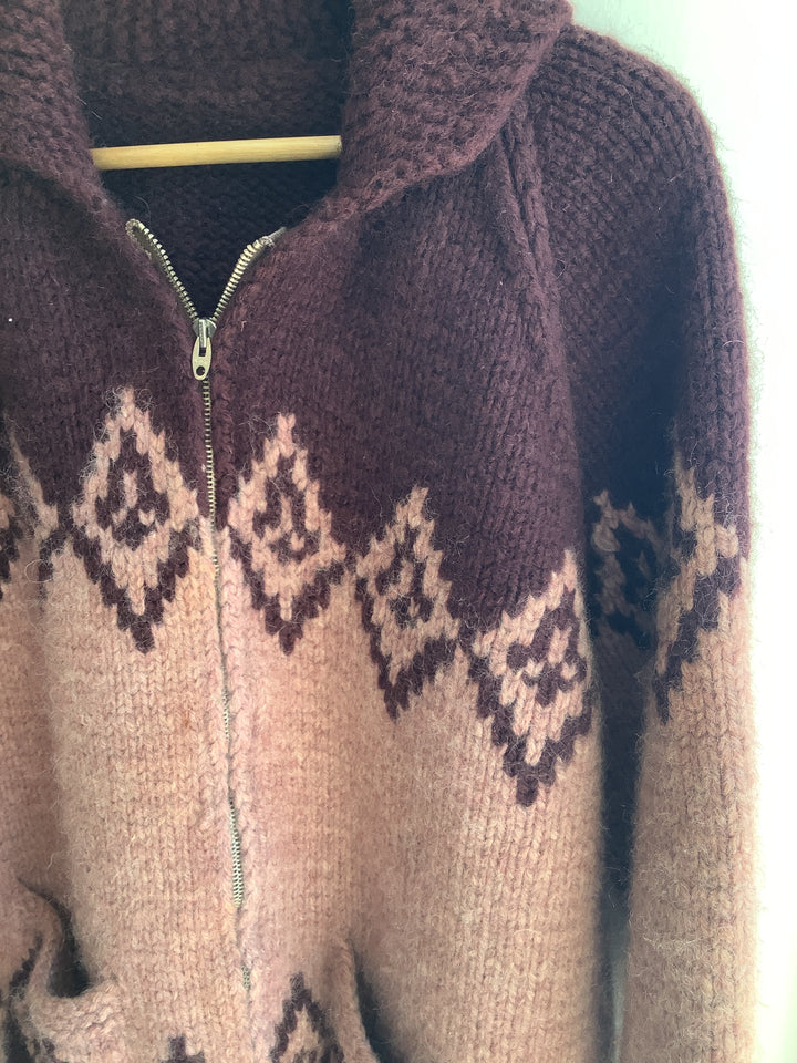 Handmade Vintage Wool Blend Zip Cardigan