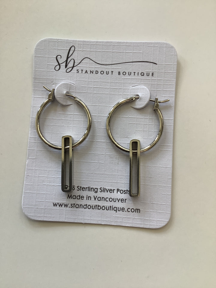 Silver Hoops With Dangle Post Earrings - Standout Boutique( Vancouver, BC)