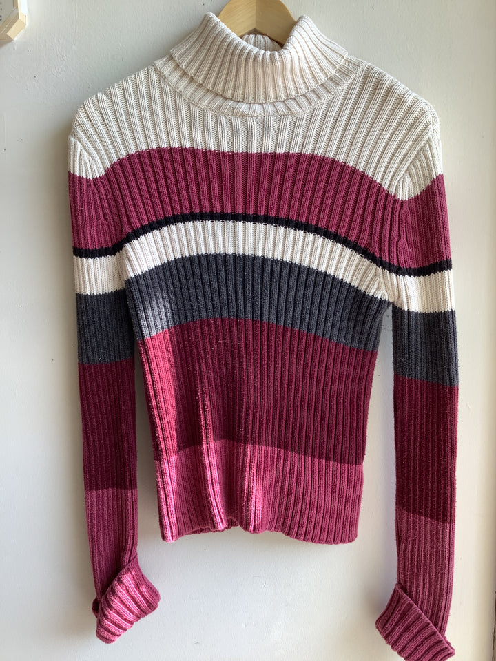 Y2K Striped Ribbed Turtleneck Sweater