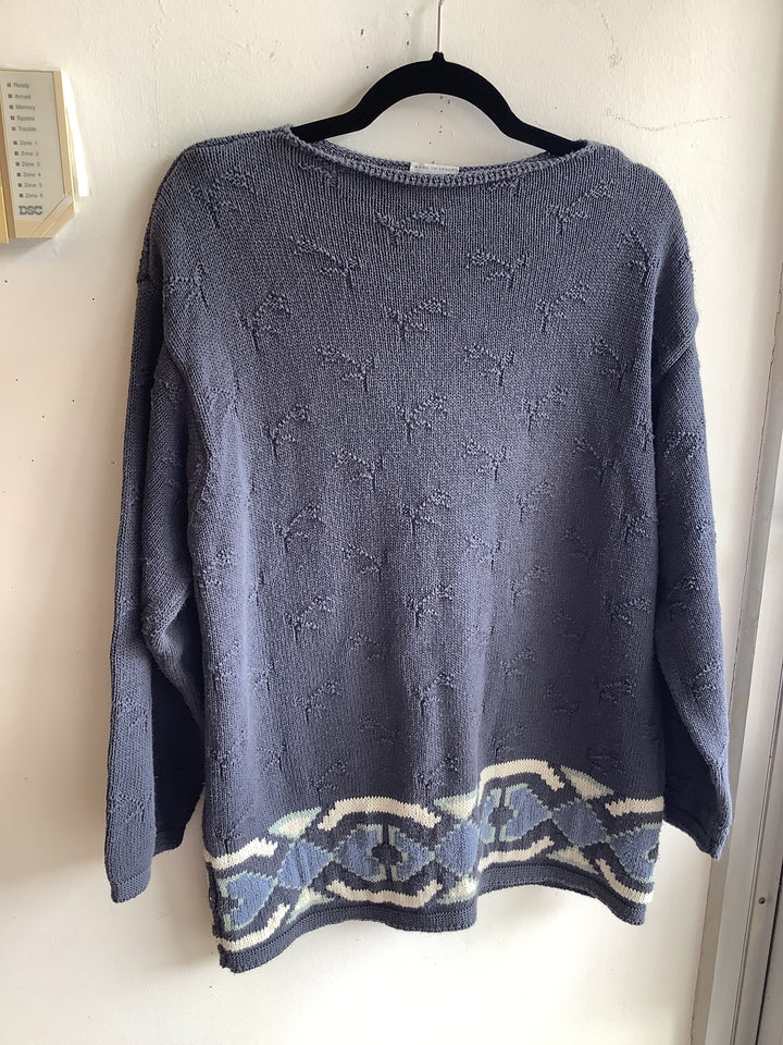 Blue Floral Knit Sweater
