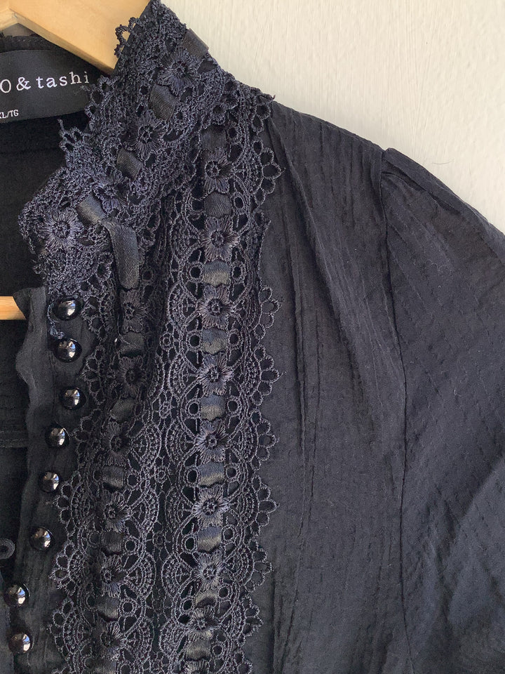 Midnight Lace Button Blouse