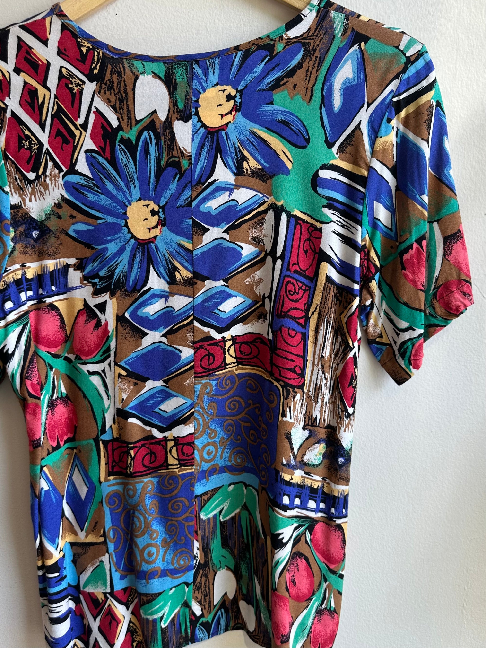 Vintage Garden Riot Blouse | Bold ’90s Floral Patchwork Pattern | Size Medium