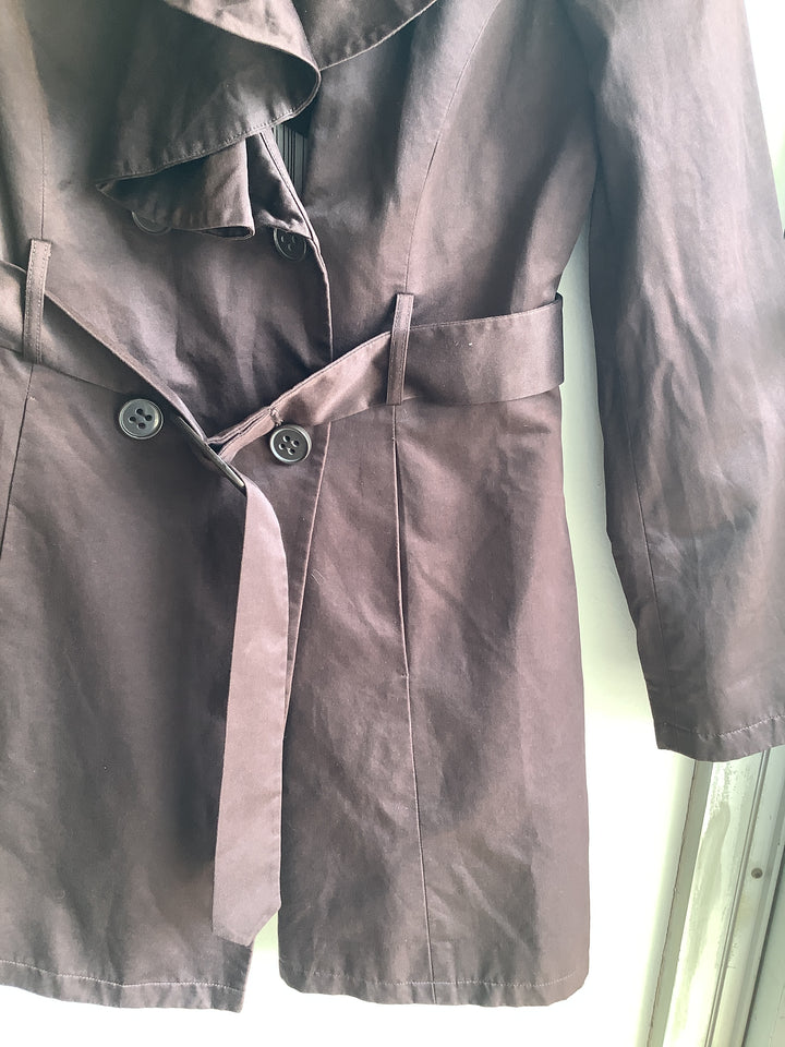 Thanx Chocolate Brown Ruffle Trench Coat