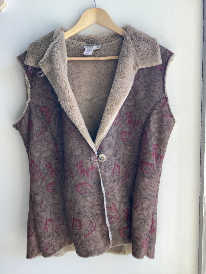 Coldwater Creek Faux Suede Floral Vest
