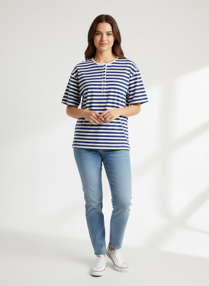 Vintage 90s Sears Tradition Breton Henley Tee