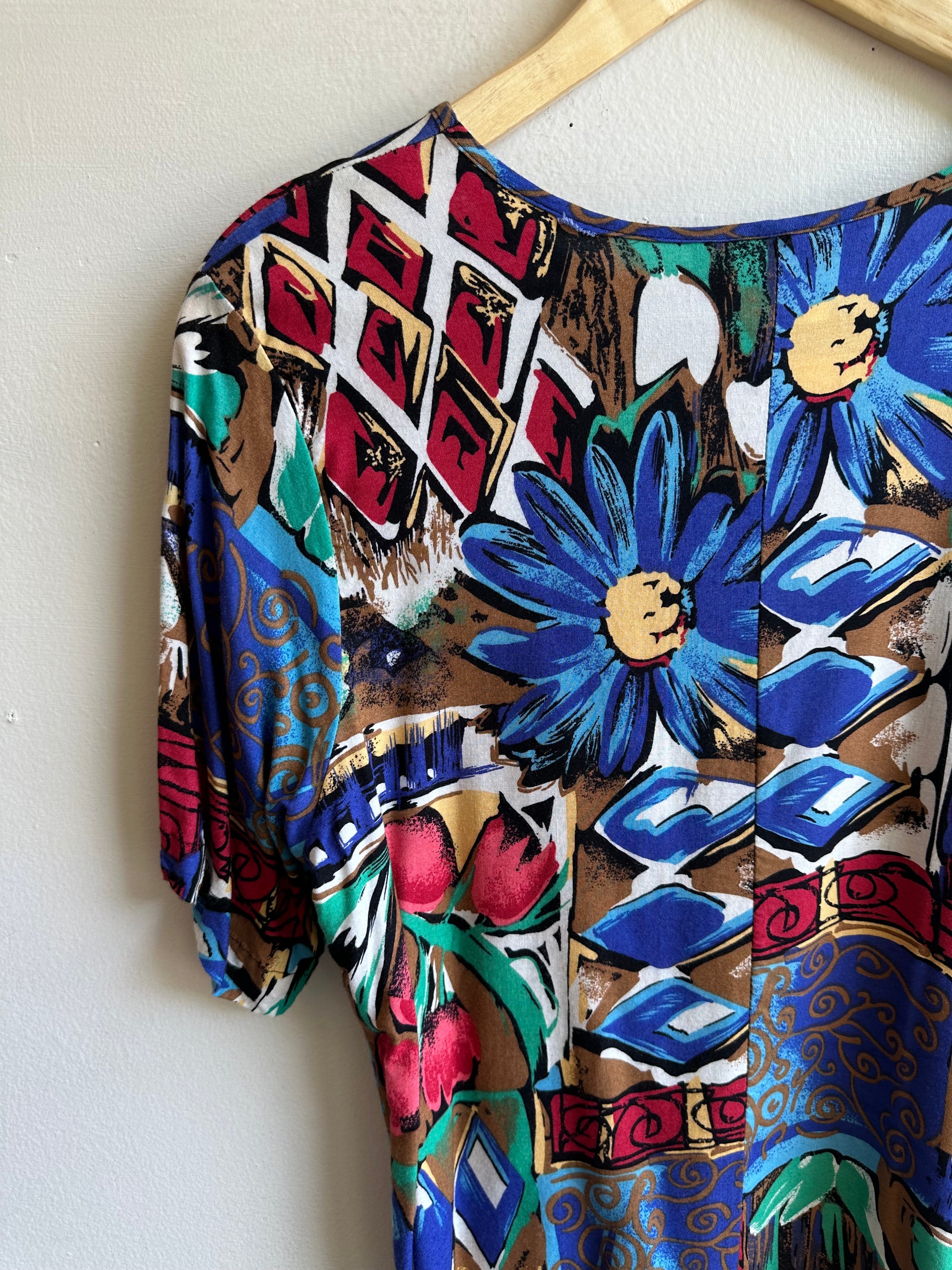 Vintage Garden Riot Blouse | Bold ’90s Floral Patchwork Pattern | Size Medium