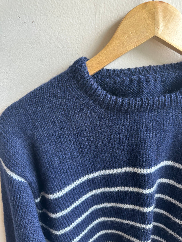 Debbie Svensson Hand Knit Navy Striped 100% Wool Sweater