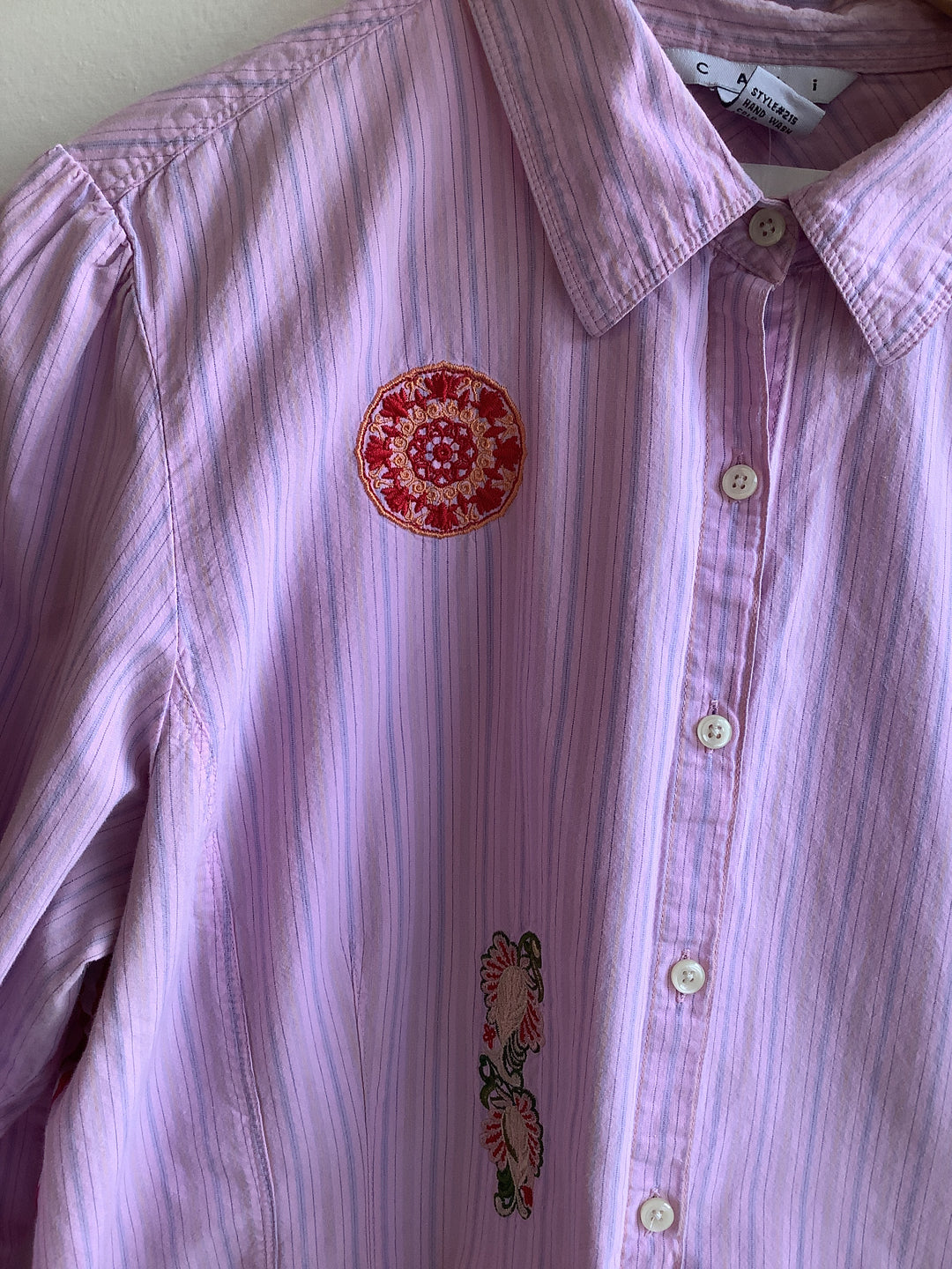 Embroidered Cabi Pink Stripe Blouse