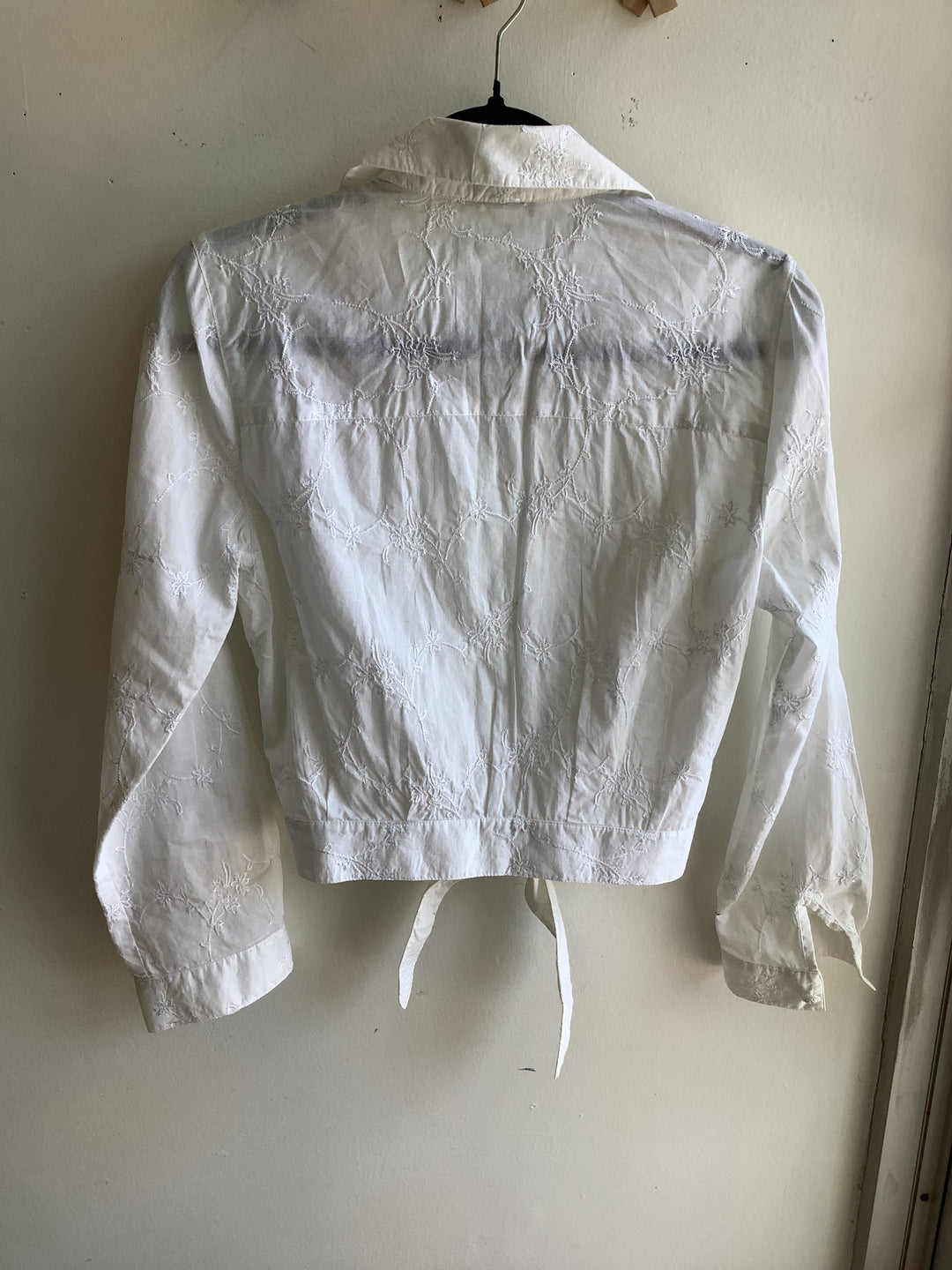 Embroidered Tie-Front Cotton Blouse