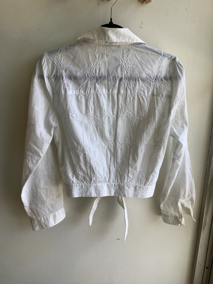 Embroidered Tie-Front Cotton Blouse