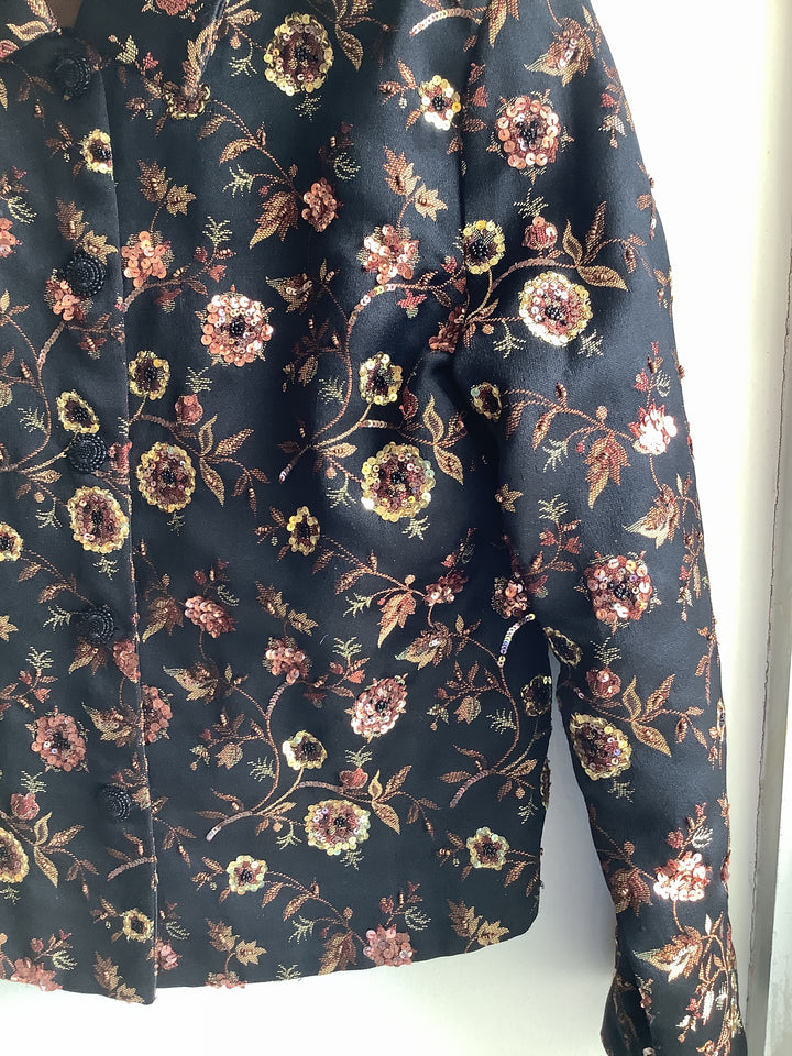 Vintage Floral Brocade Cropped Jacket
