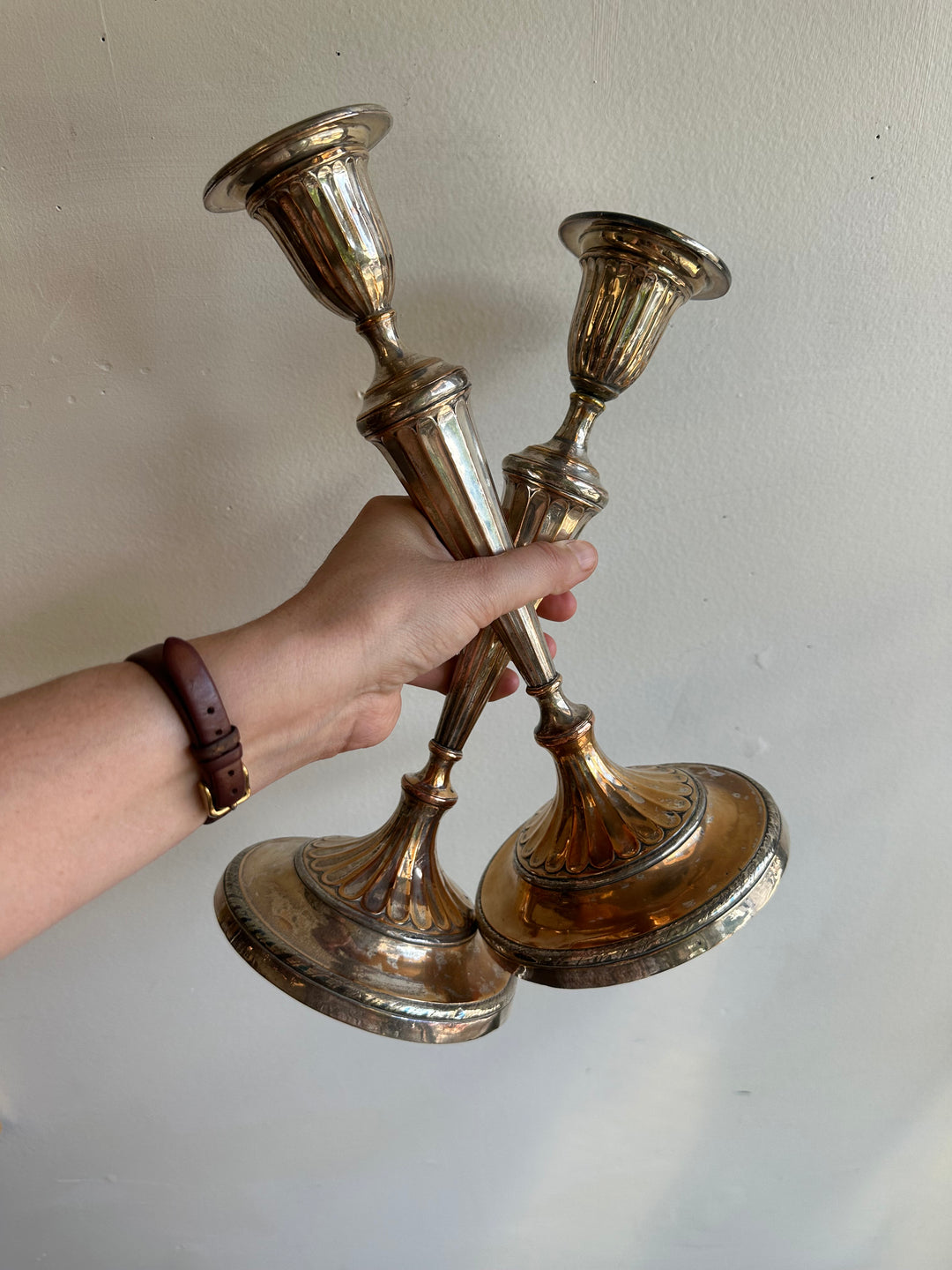 Vintage Silver-Plated Fluted Candlestick Pair