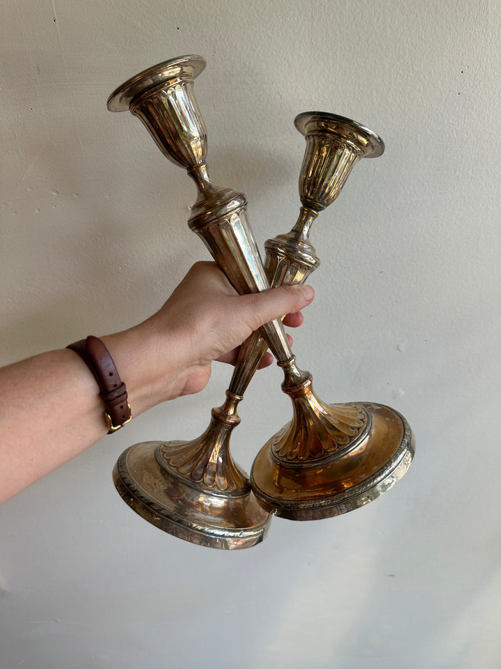 Vintage Silver-Plated Fluted Candlestick Pair