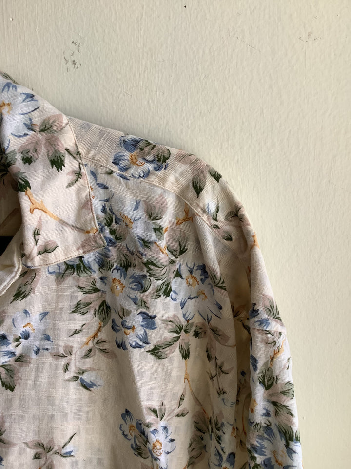 Vintage Penmans Plus Blue Floral Linen Blend Blouse