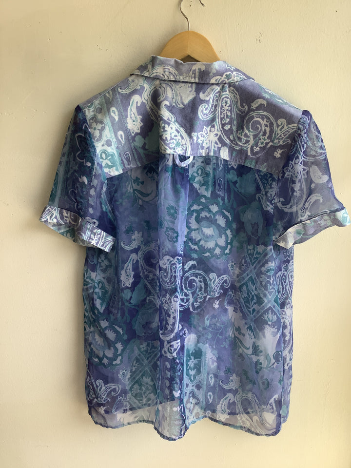 Vintage Sheet Western Shirt | Blue Paisley Bloom | Size Medium