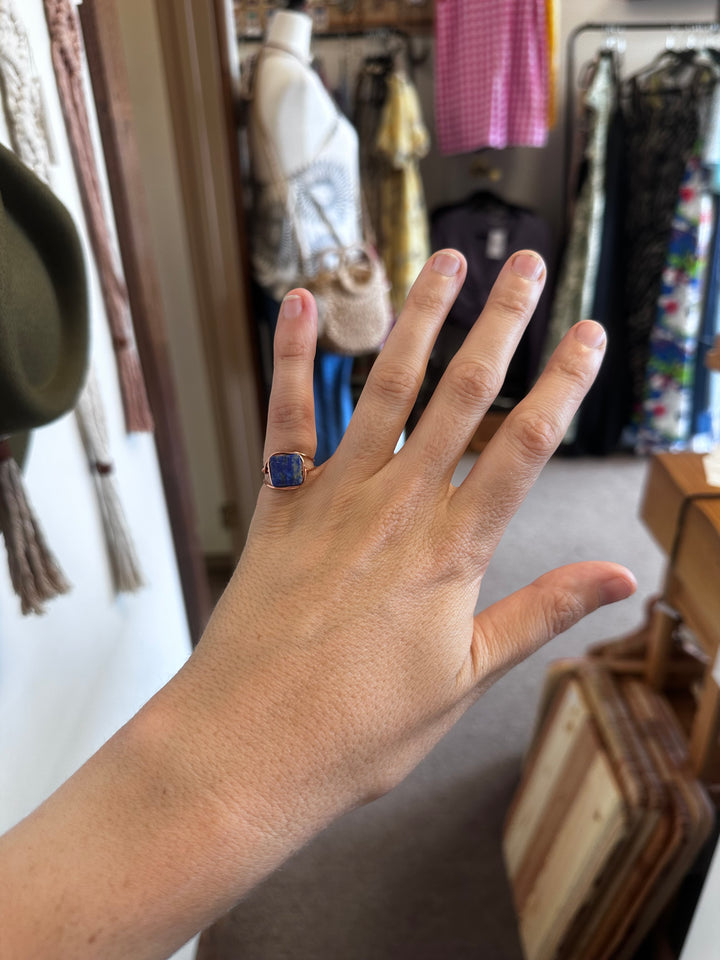 Copper Wire Lapis Lazuli Night Sky Ring