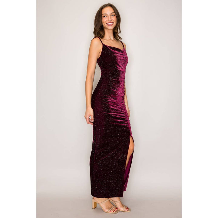 Glitter Velvet Cowl Neck Maxi Dress
