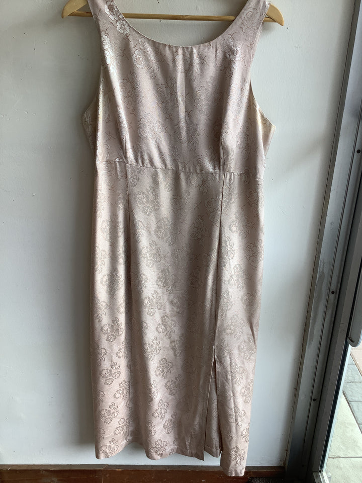 Vintage Champagne Floral Satin Dress