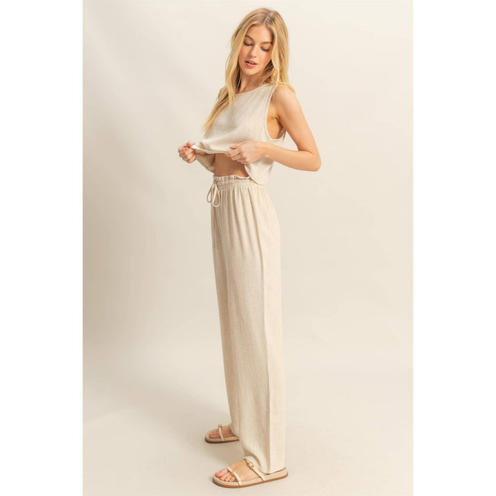 Cotton Sleeveless Top And Pants Set | Cream