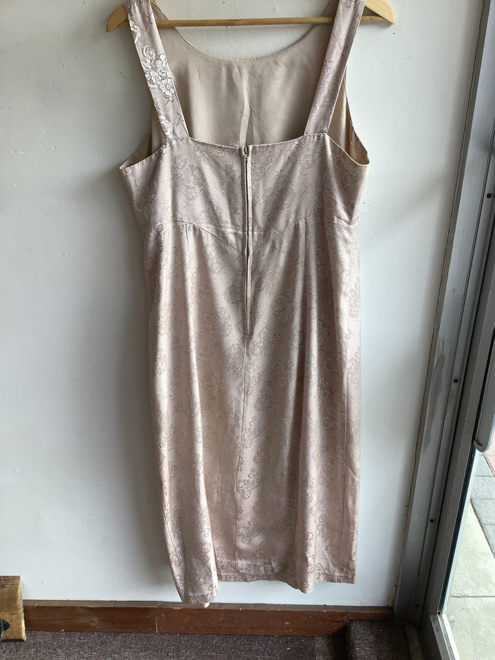 Vintage Champagne Floral Satin Dress