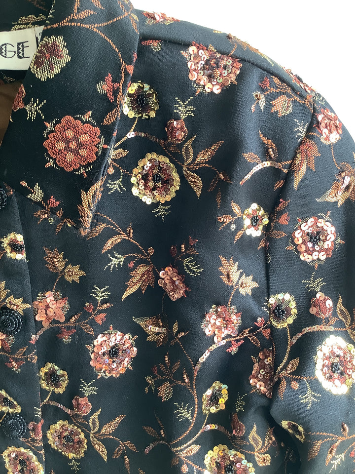 Vintage Floral Brocade Cropped Jacket