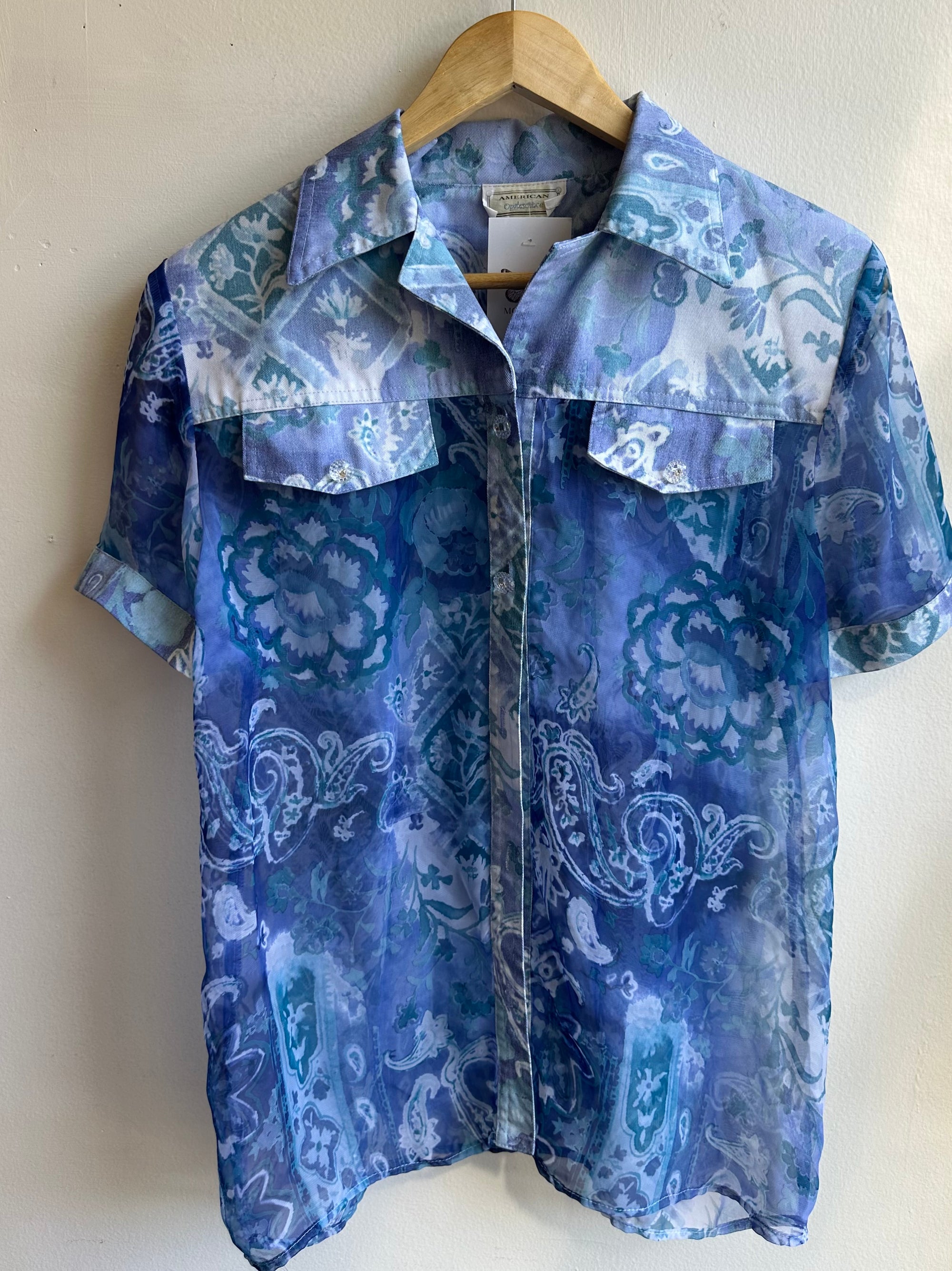 Vintage Sheet Western Shirt | Blue Paisley Bloom | Size Medium