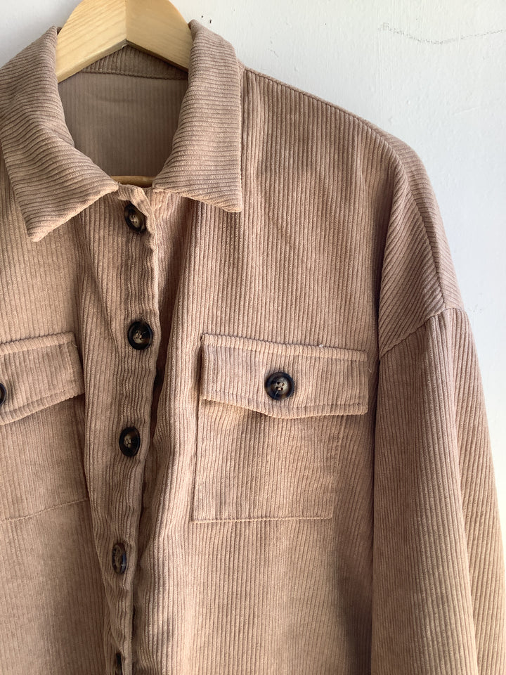 Taupe Corduroy Button Up Shacket
