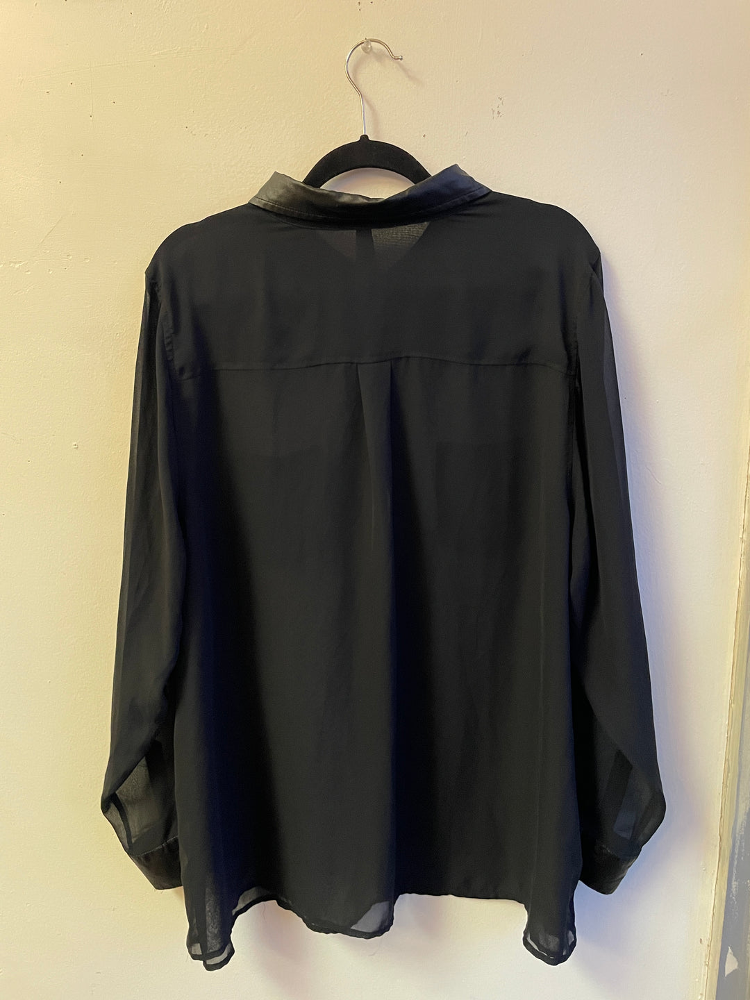 Black Sheer Faux Leather Trim Blouse