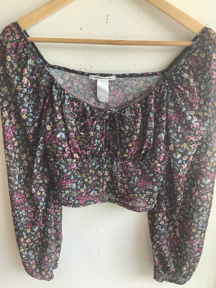 Floral Puff Sleeve Crop Top