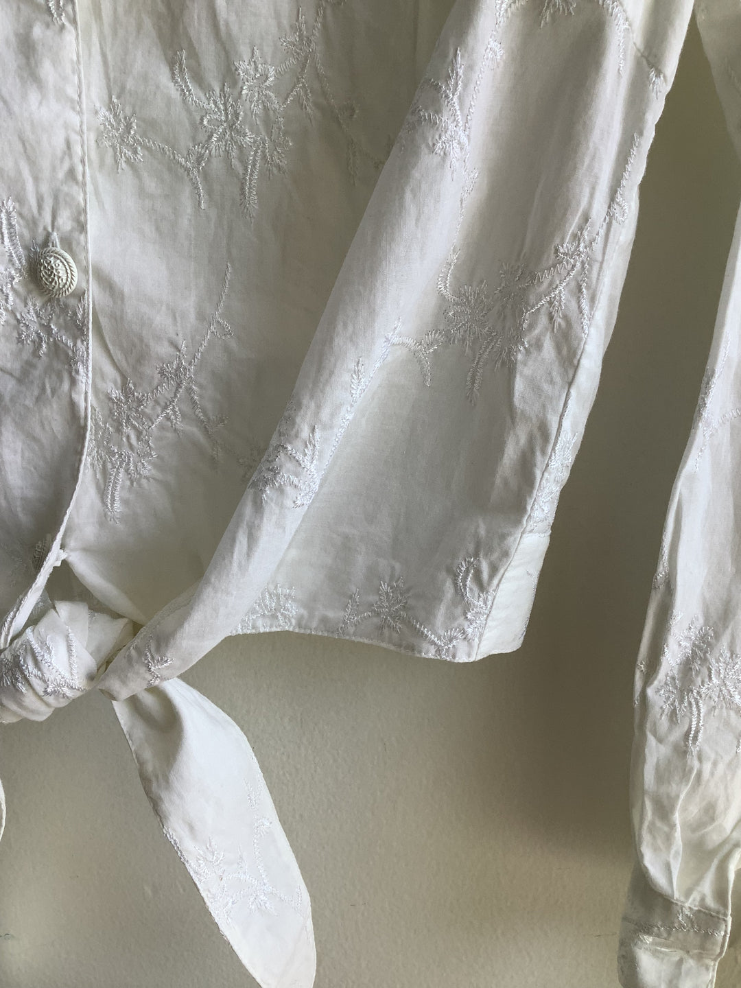 Embroidered Tie-Front Cotton Blouse