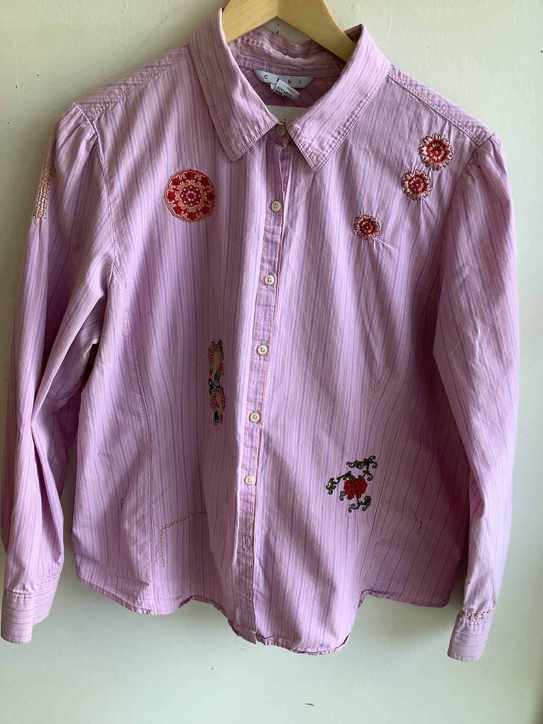 Embroidered Cabi Pink Stripe Blouse