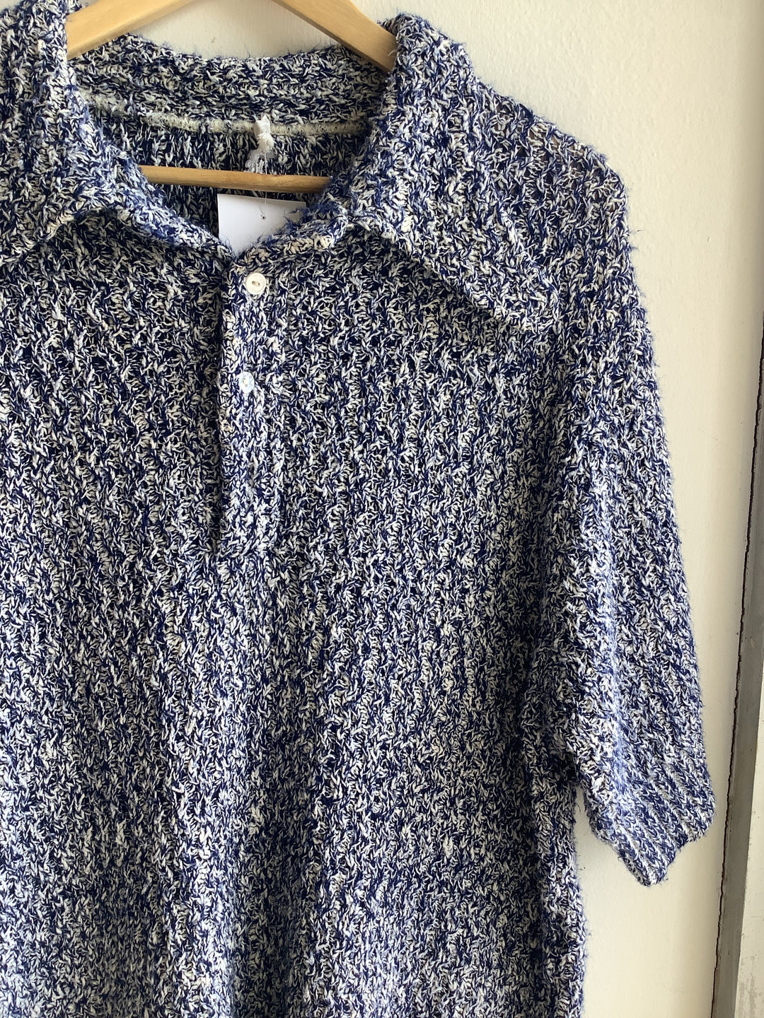 Vintage textured Knit Polo shirt sleeve sweater