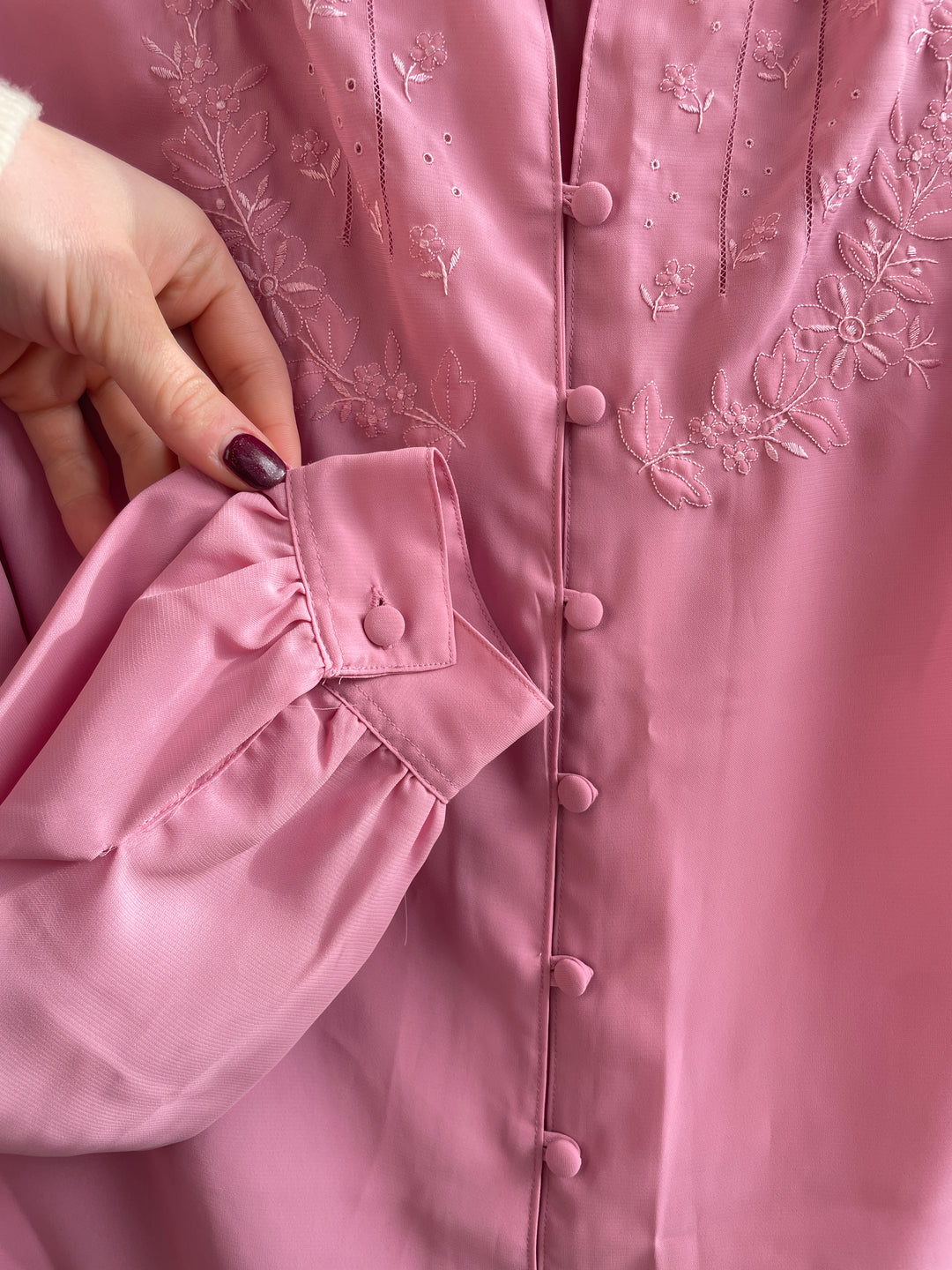 Vintage Blush Embroidered Button-Up Blouse