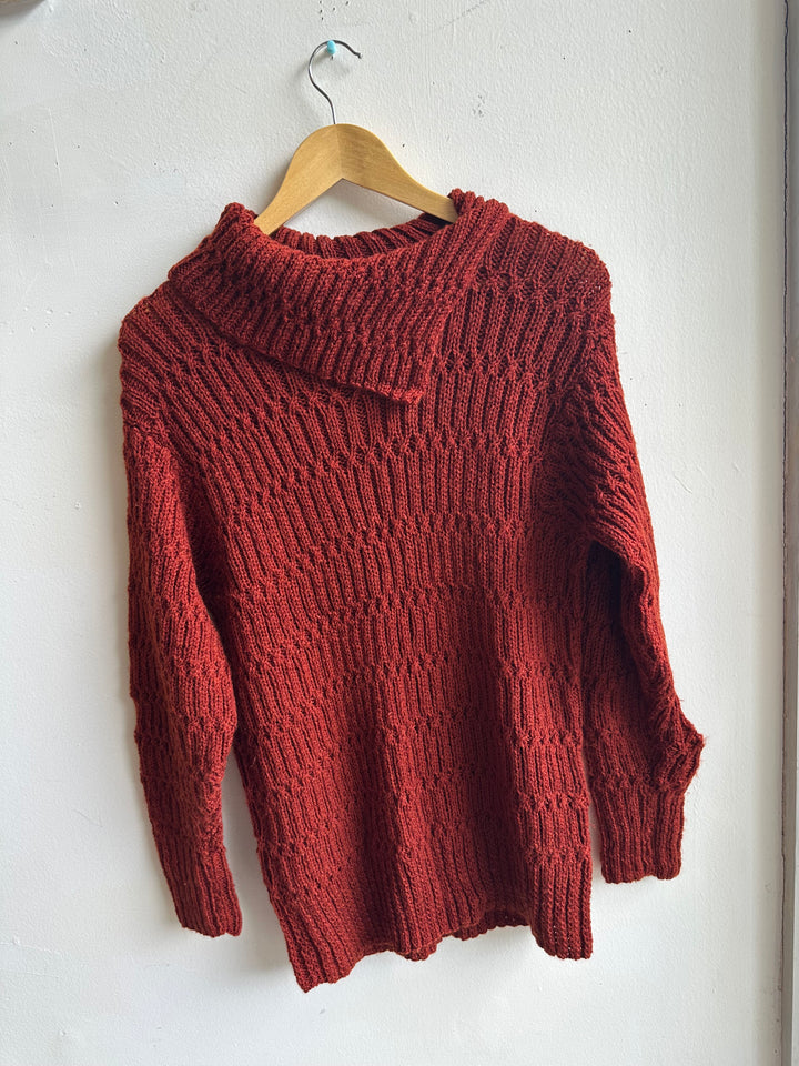 Debbie Svensson Hand Knit Rust Cowl Neck Sweater