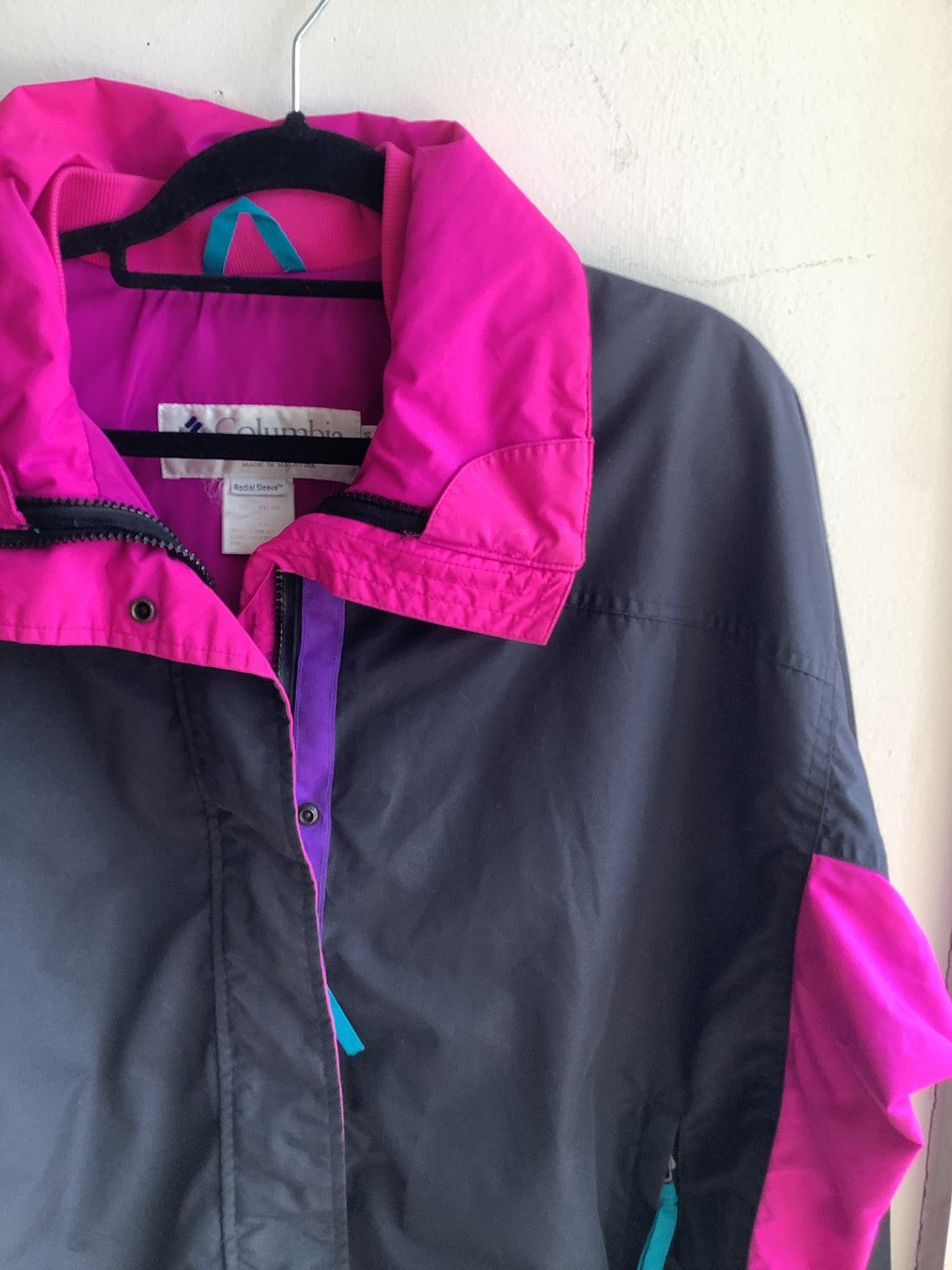 Vintage Columbia Black + Hot Pink Windbreaker Jacket