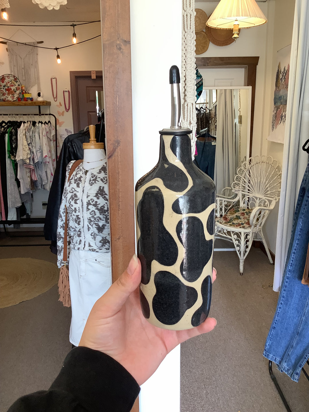 Ceramic Black and Cream Oil Bottle