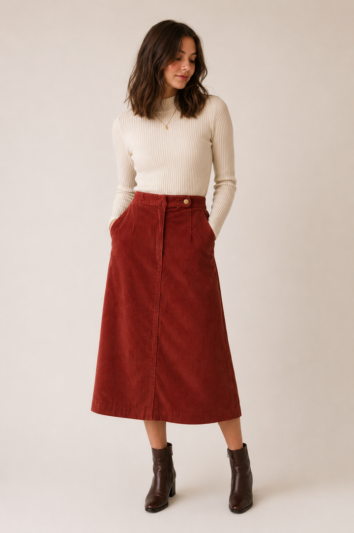 Autumn Orchard Corduroy Midi Skirt