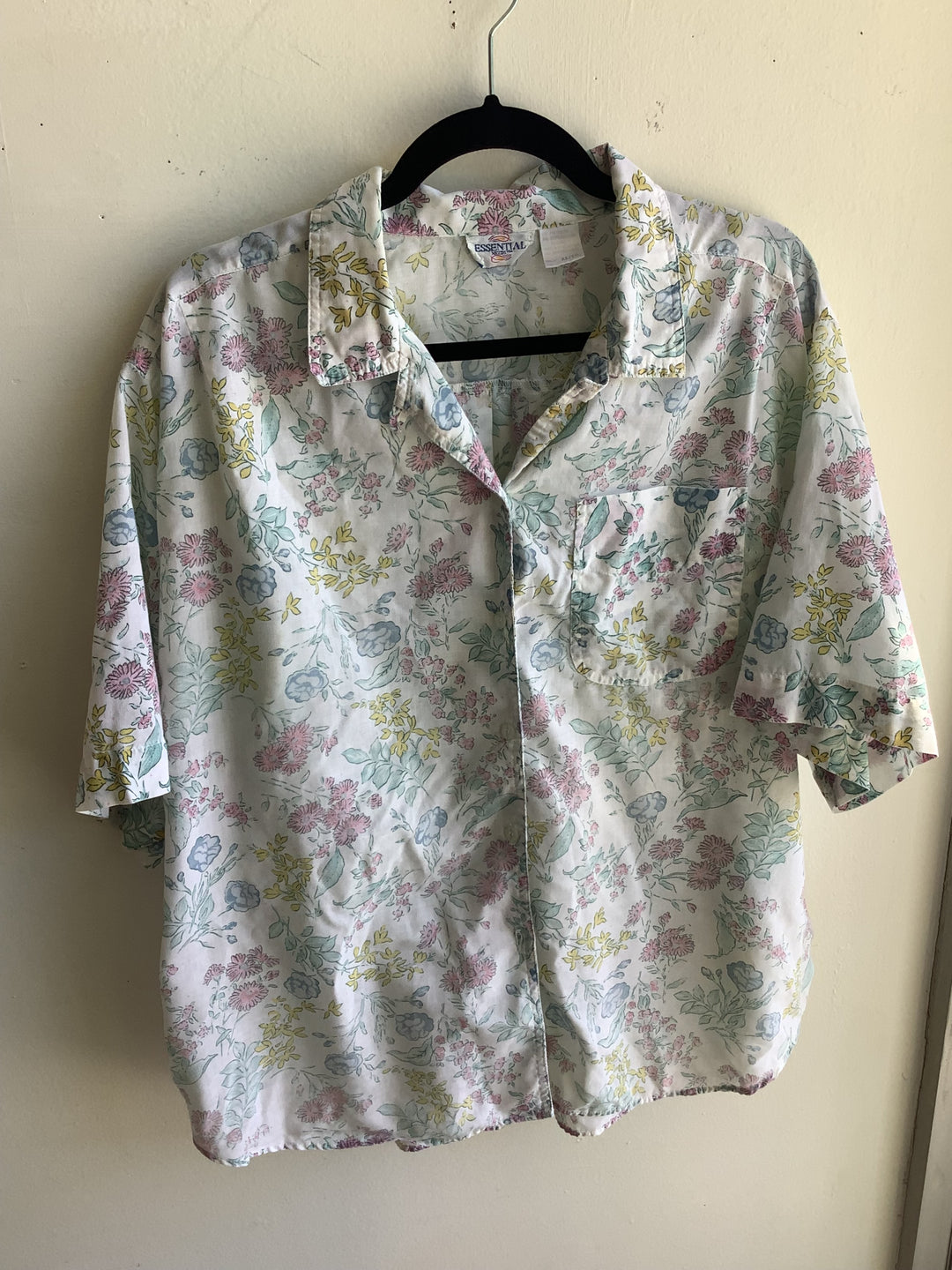 Vintage Pastel Garden Button-Up Blouse