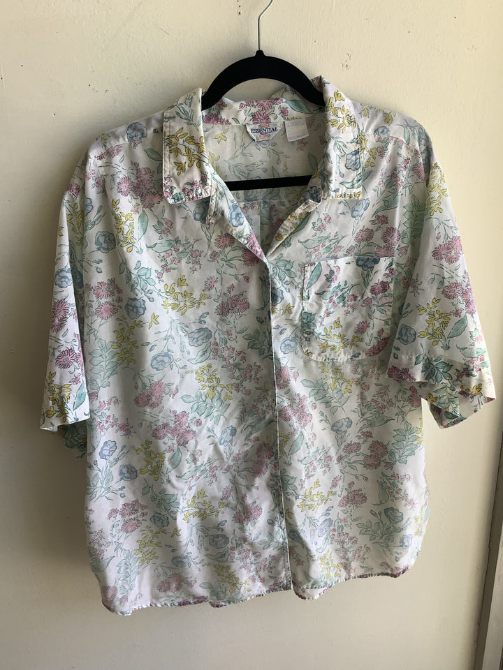 Vintage Pastel Garden Button-Up Blouse