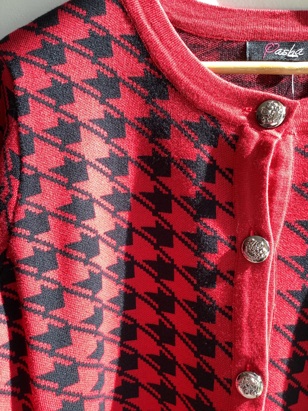 Vintage Red & Black Houndstooth Cardigan