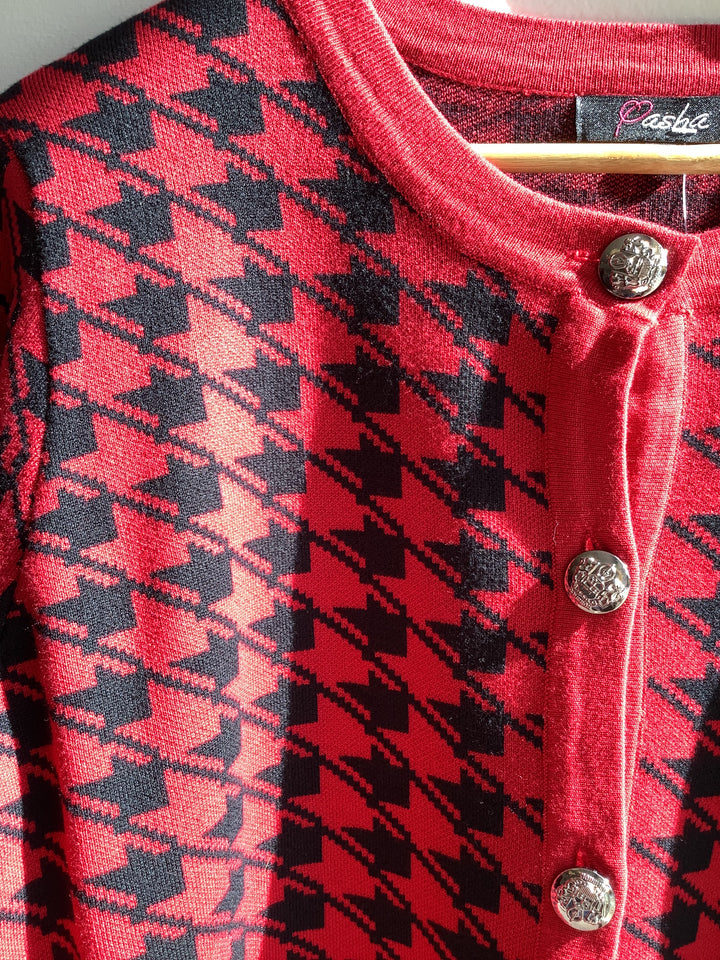 Vintage Red & Black Houndstooth Cardigan