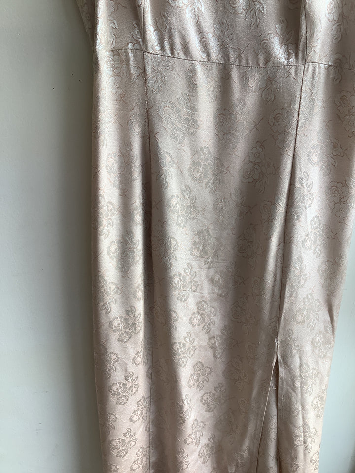 Vintage Champagne Floral Satin Dress