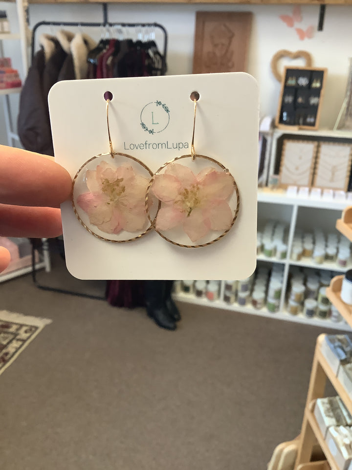 Pink Floral Resin Earrings- Love From Lupa